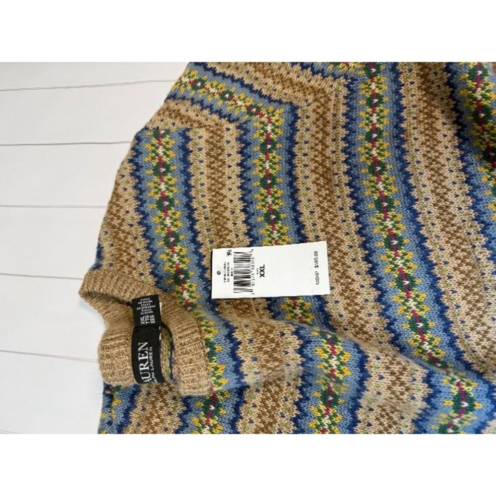 Lauren Ralph Lauren Fair Isle Short-Sleeve Sweater – Tan/Blue – Size XXL – NWT - Picture 2 of 2